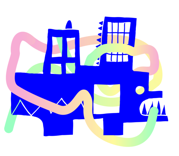 Dargestellt ist ein abstrakt gestaltetes Monster, welches gesellschaftlich festgefahrene Strukturen symbolisiert. Ein in Pastellfarbenes Band umwickelt und durchzieht dieses Monster. Es steht für die gestalterische Kraft von Design und Teilhabe.